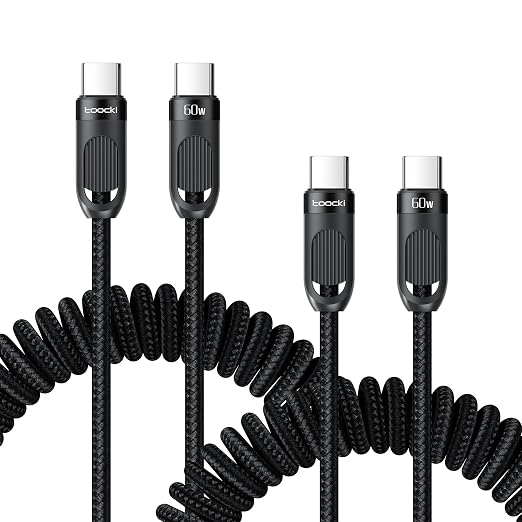 Coiled USB C to USB C Cable 2Pack 3FT Braided Retractable Fast Charging Cable by toocki