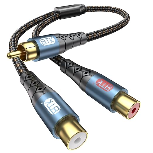 EMK RCA Splitter 1 Male to 2RCA Female Copper Shell Gold-Plated Y Adapter RCA by EMK