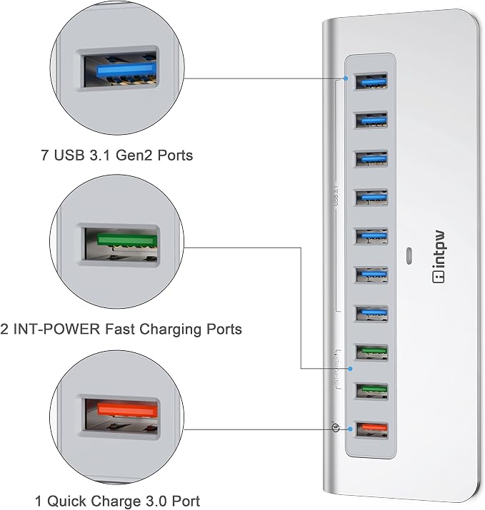 Powered USB Hub 10Gbps, 10 Port USB 3.1 Gen 2 Hub - Image 8
