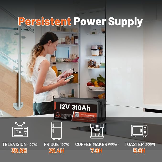 12V 310Ah LiFePO4 Lithium Battery – Max. 3968Wh, 15000+ Deep Cycle Battery - Image 7