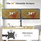 ErGear Dual Monitor Desk Mount for 13″–34″ Monitors up to 26.5 lbs, Fully - Image 2