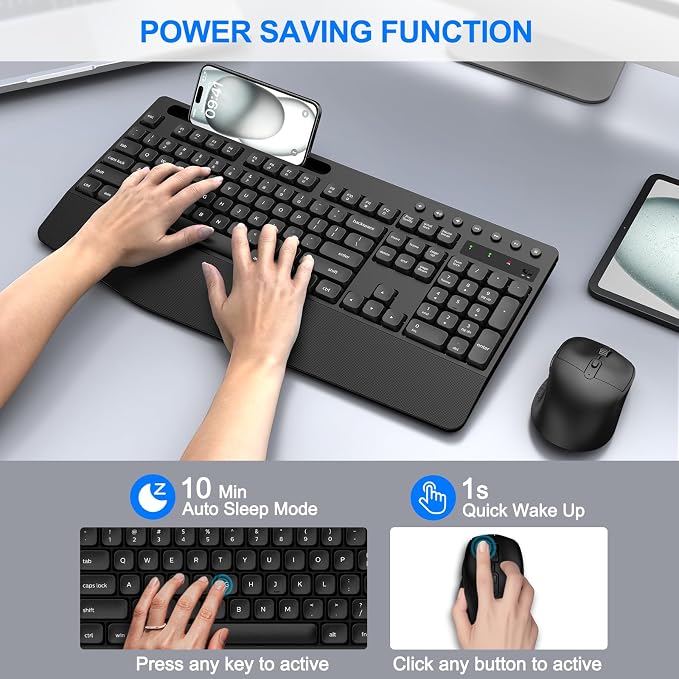 EDJO Wireless Keyboard and Mouse Combo, Full-Size Ergonomic Wireless Computer - Image 5