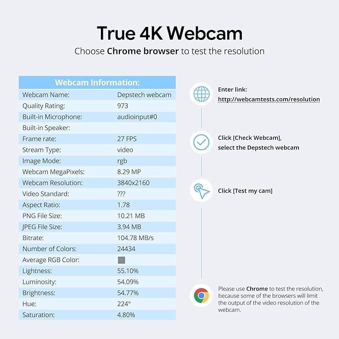 DEPSTECH 4K Webcam, DW49 HD 8MP Equipped - Image 9