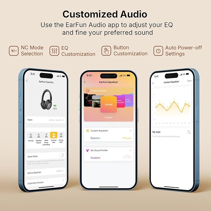 EarFun Tune Pro Active Noise Canceling Headphones, Wireless Bluetooth Headphones - Image 8