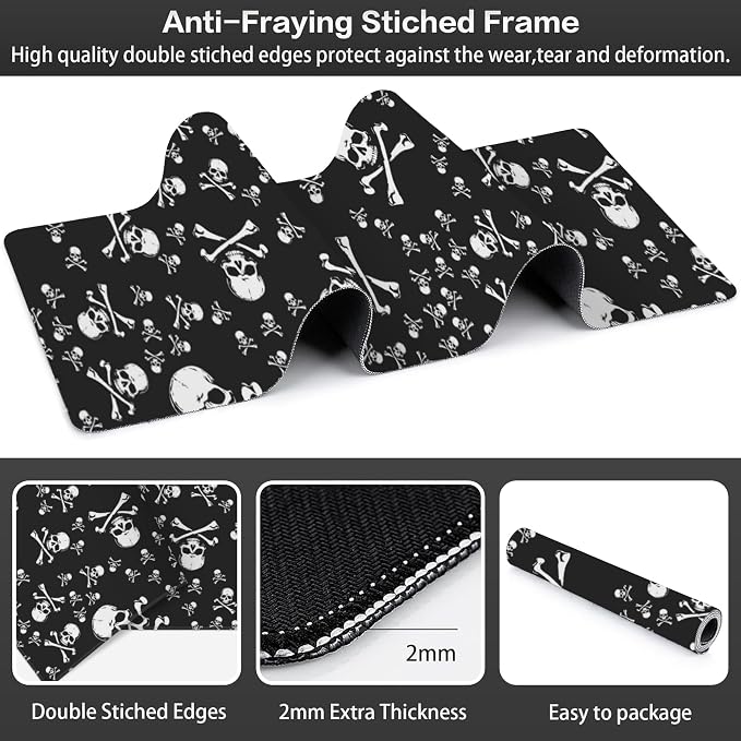 Skull Head Desk Mat, Large Pirate Skull Crossbones Gaming Keyboard Mouse Pad - Image 3