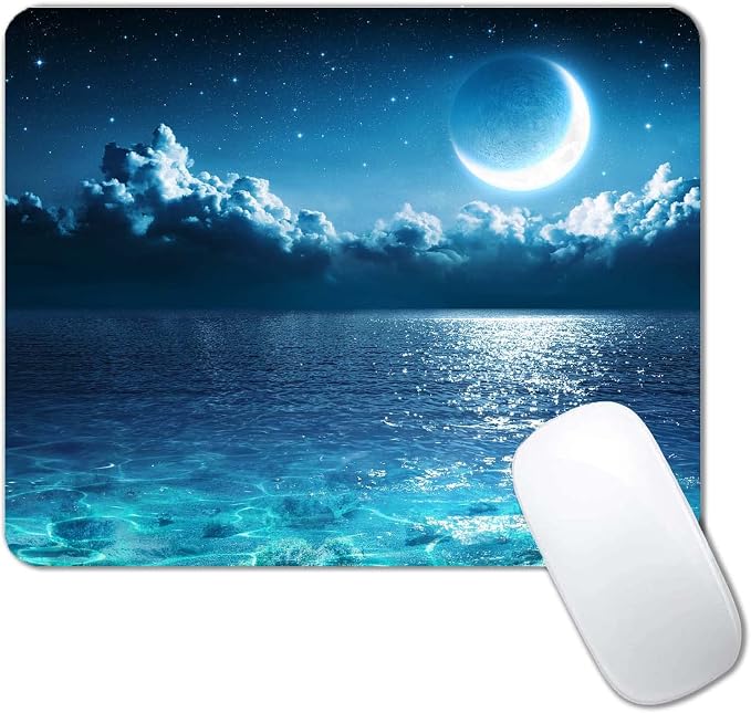 Ocean and Moon Mouse Pad, Romantic Moon On Sea in Magic Night, Waterproof by CANFLASHION
