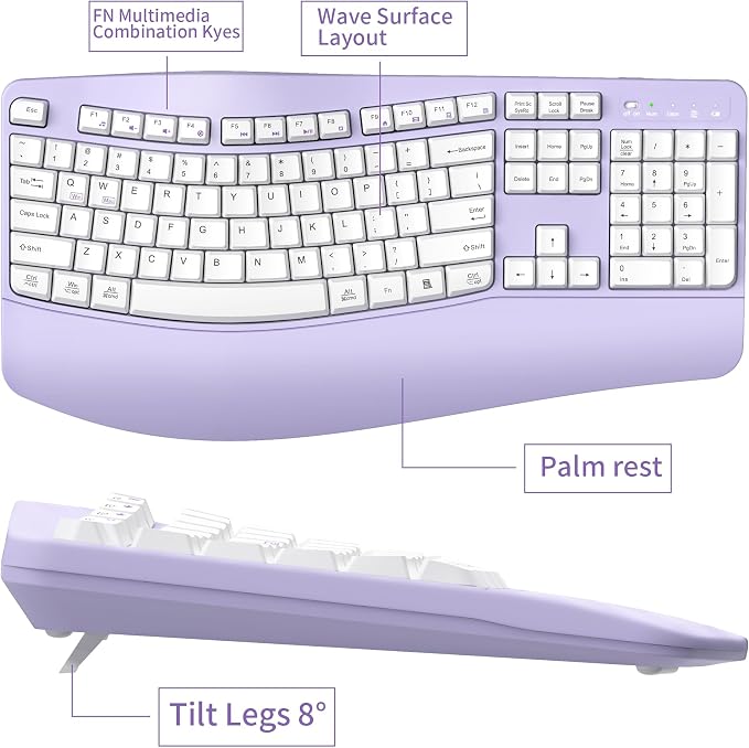 Ergonomic Wireless Keyboard and Mouse Combo, Wave Keys Keyboard - Image 7