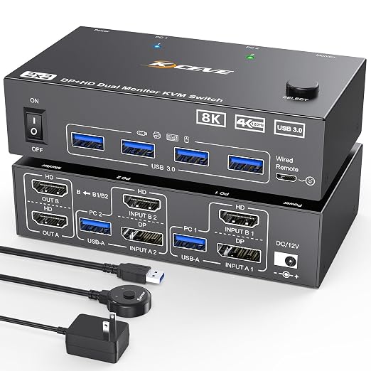 KVM Switch 2 Monitors 2 Computers 8K@60Hz/4K@144Hz, HDMI Displayport KVM by Welcometothebrandflagship