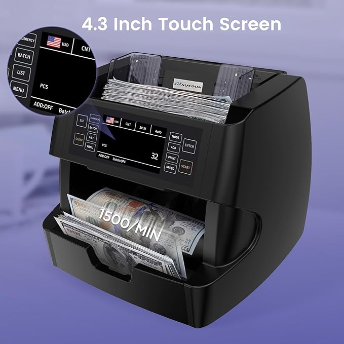 NUCOUN VC-3 Money Counter Machine Mixed Denomination, Value Counting, - Image 4