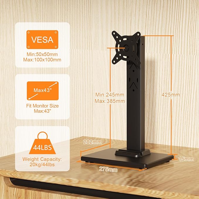 Suptek Single LCD Computer Monitor Free-Standing Desk Stand Mount Riser - Image 2
