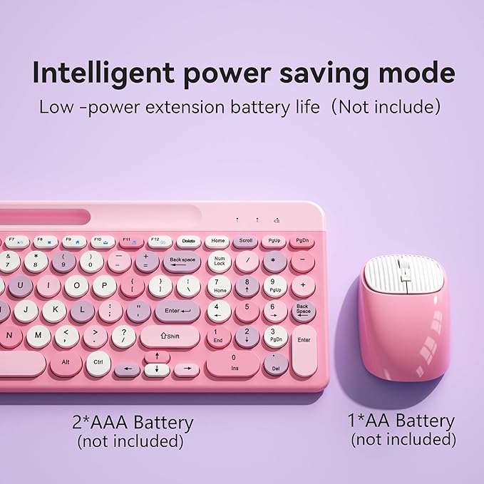 Retro Wireless Keyboard with Round Keycaps, 2.4GHz Full-Size USB Cute Wireless - Image 3