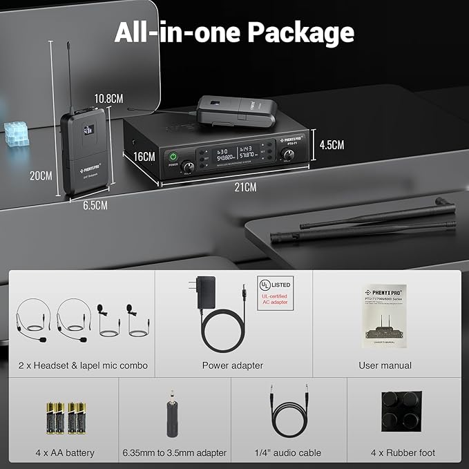 Phenyx Pro Dual UHF Wireless Microphone System，Auto-Scan Cordless Mic Set w/ - Image 7