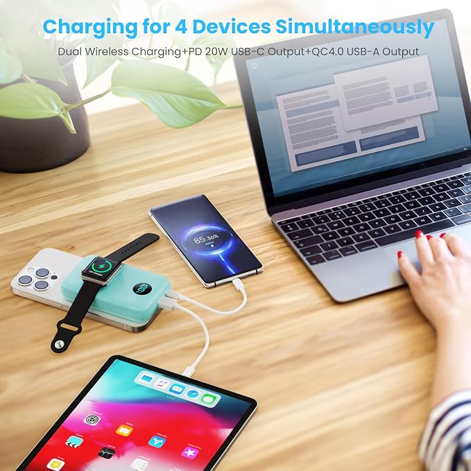 Magnetic Portable Charger 10800mAh, 4-in-1 Wireless Power Bank - Image 6