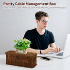 Cable Management Box, Desk Handwoven Rattan Cord Hider Organizer Box - Image 3