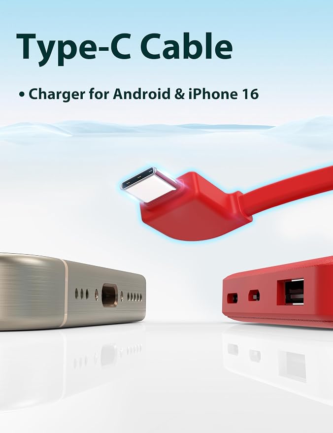 6000mah Ultra Slim Built in Cables Power Bank, Card Size Built in USB C Cords - Image 4