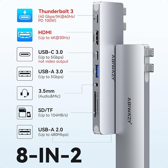 USB C Adapter HDMI USB Multiport Hub, 8 in 2 Accessories - Image 2