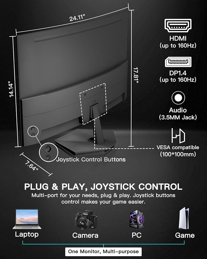 SANSUI 27 Inch Curved 160Hz Gaming Monitor, 1500R Curved Computer Gaming - Image 8