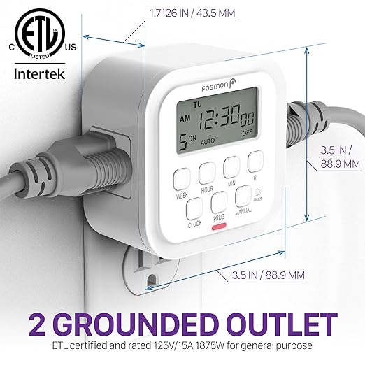 Fosmon 7 Day Digital Timers for Electrical Outlets, Indoor Plug-in Light Timers - Image 2