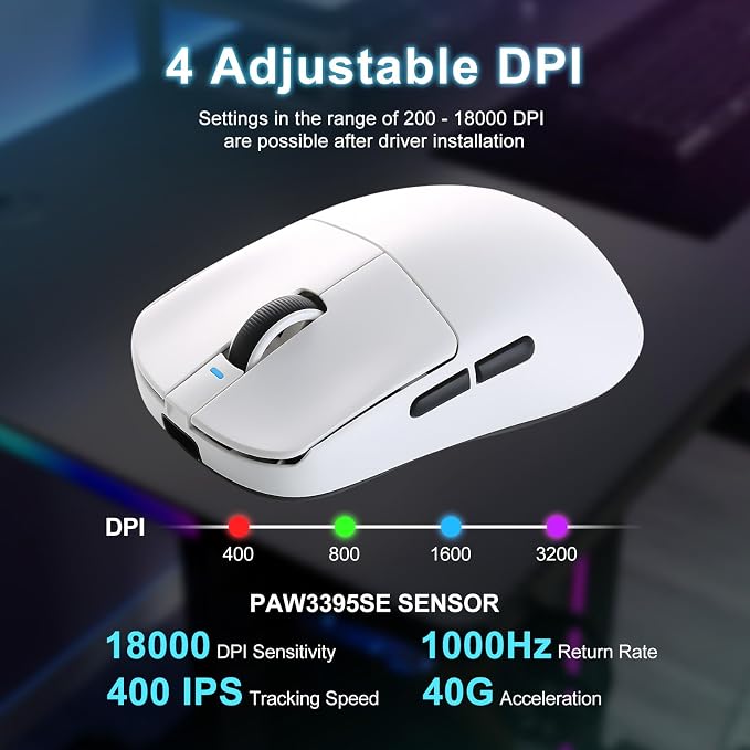 R1 SE+ Wireless Gaming Mouse, 18000 DPI, High-Precision PAW3395 SE Sensor - Image 3