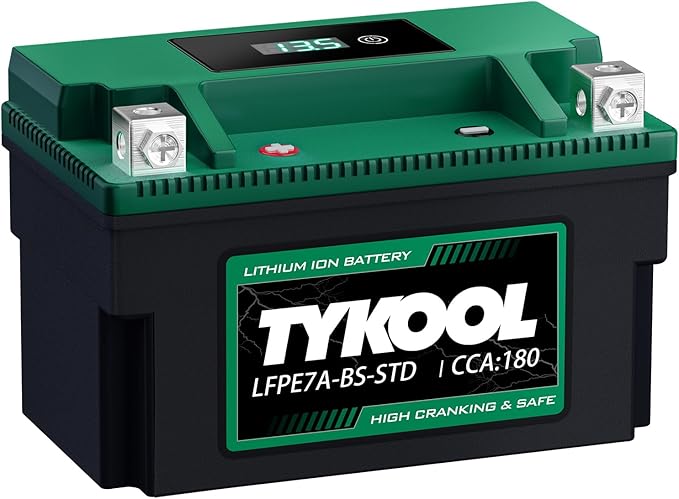 YTX7A-BS-STD 12.8V 3AH 180CCA LiFePO4 Lithium Motorcycle Battery fit by TYKOOL