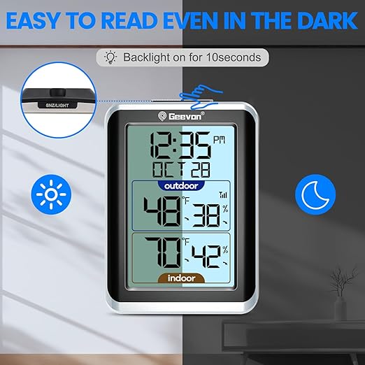 GEEVON Indoor Outdoor Thermometer Wireless Digital Hygrometer Temperature and - Image 7