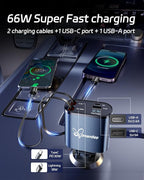 DreamBee Retractable Car Charger, 66W 4 in 1 Super Fast Charge Car Phone Charger - Image 4