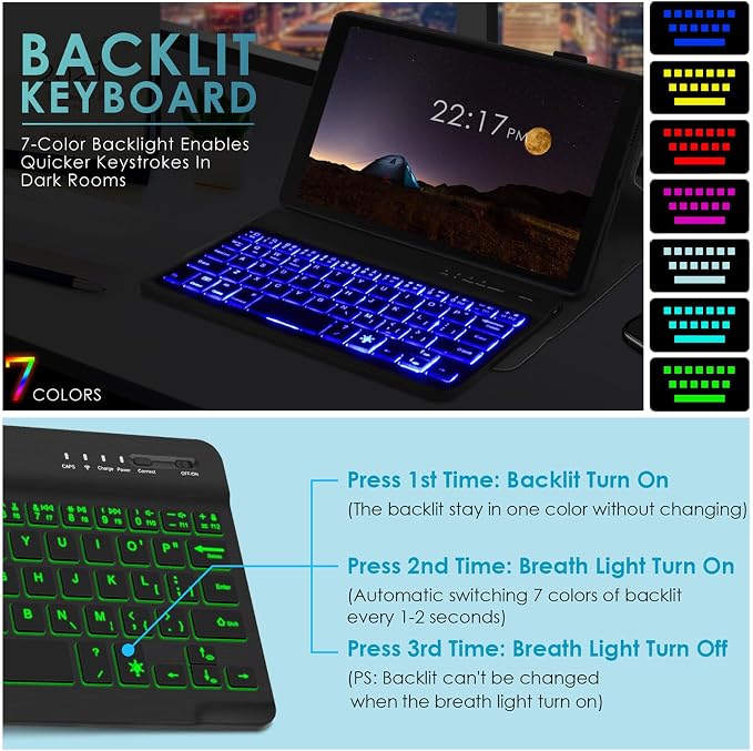 DETUOSI Backlit Keyboard Case for Samsung Galaxy Tab A7 Lite 8.7" 2021 - Image 7