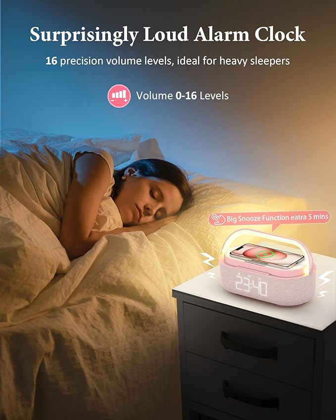COLSUR Bluetooth Speaker with Wireless Charger, FM Radio, Dimmable LED Night - Image 4