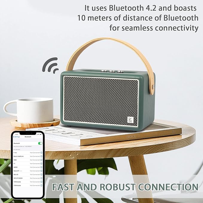 Vintage Bluetooth Speaker, KONEX 40W Leather Portable Wireless Speaker - Image 3