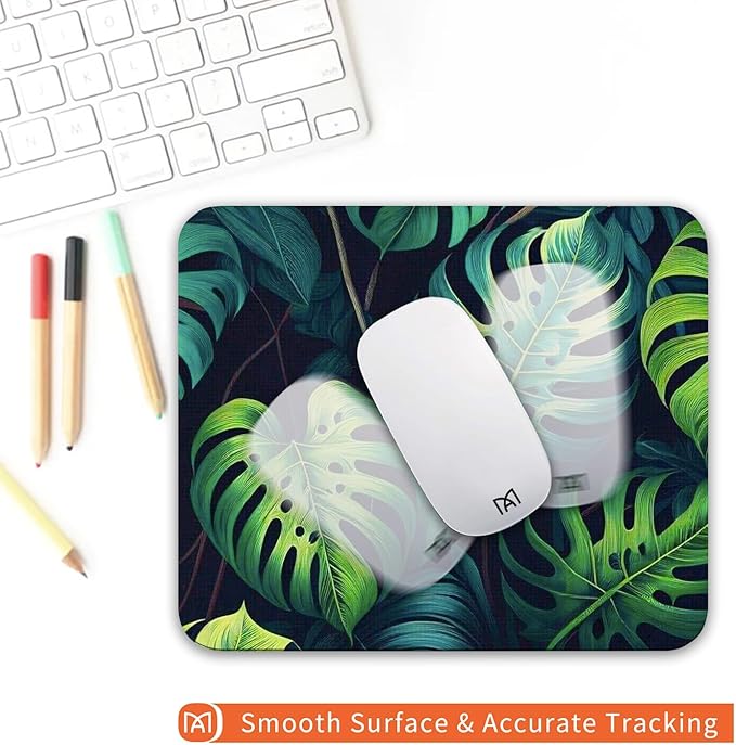 Square Mouse Pad Green Leaves, Personalized Premium-Textured Custom Mouse Mat - Image 4