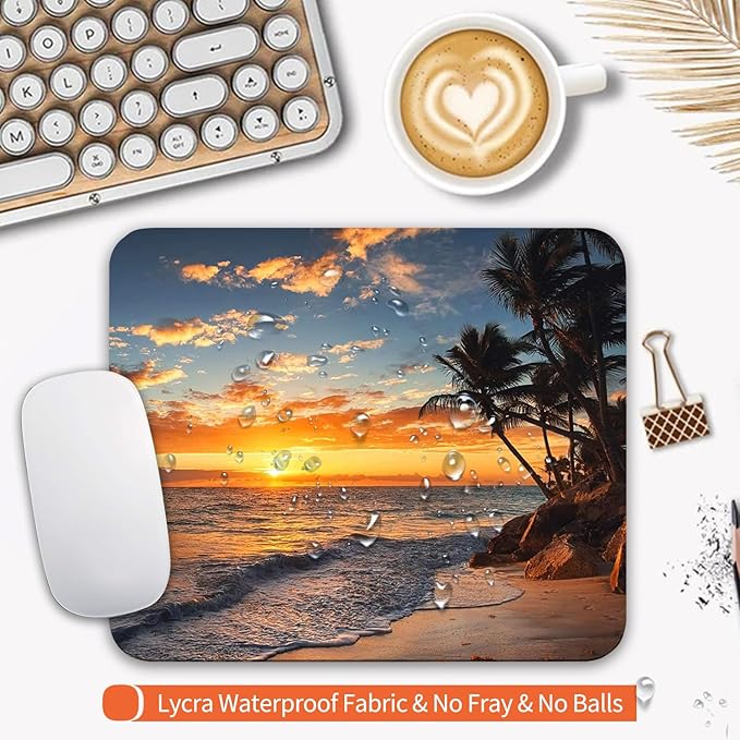 Square Mouse Pad Beach Sunset, Personalized Premium-Textured Custom Mouse Mat - Image 3