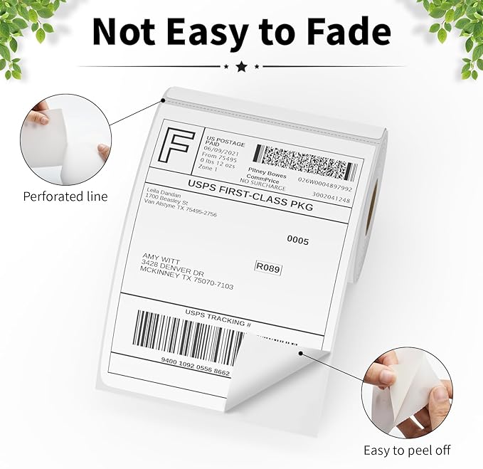 FungLam 4"X6" Thermal Shipping Labels, 4X6 Labels, Perforated, 250 Labels - Image 3