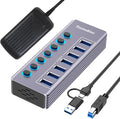 Powered 7-Port USB 3.0 Hub, USB C to 7 Ports USB Data Hub Splitter by Tccmebius