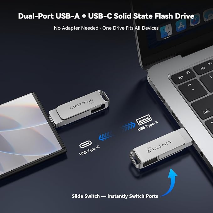 128GB External SSD Solid State Flash Drive, USB 3.2 Gen1, Dual Type-C & USB A - Image 2