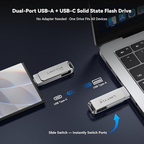 128GB External SSD Solid State Flash Drive, USB 3.2 Gen1, Dual Type-C & USB A - Image 2