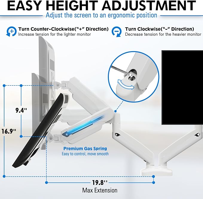 MOUNTUP Dual Monitor Stand for Desk, Pneumatic Monitor Arms for 2 Monitors Max - Image 6