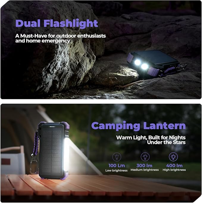 BLAVOR Solar Power Bank 20000mAh Built-in Cables, Wireless Charger - Image 5
