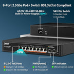 YuanLey 10 Port 2.5G PoE Switch Unmanaged, 8 x 2.5G Base-T PoE Ports, 2 x 10G - Image 3