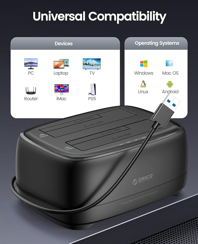 ORICO Hard Drive Docking Station Dual Bay USB 3.0 to SATA - Image 7