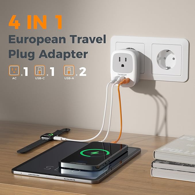 2 Pack European Travel Plug Adapter, TESSAN US to Europe Plug Adapter - Image 3