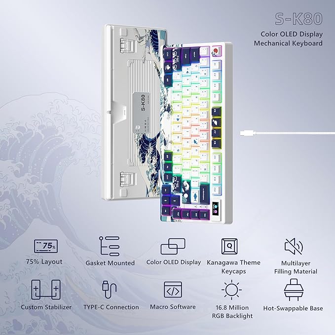 Womier S-K80 75% Keyboard with Color Multimedia Display Mechanical Gaming - Image 6