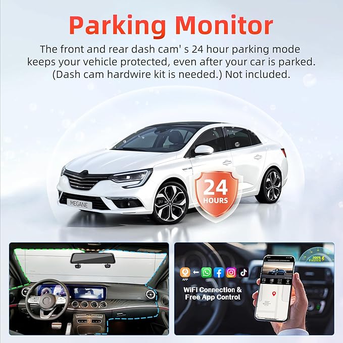 4 Channel Mirror Dash Cam, Dash Cam Front and Rear/Inside, 12’’ FHD 1080Px4 - Image 6