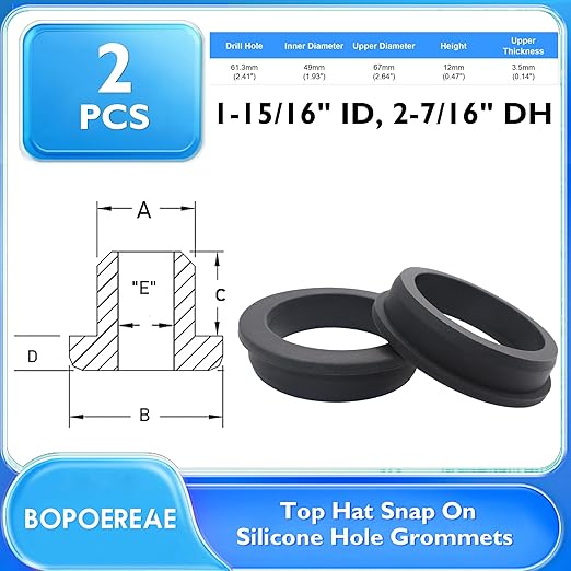2 Pcs 2-7/16" Drill Hole, 1-15/16" ID Silicone Rubber Grommets - Image 9