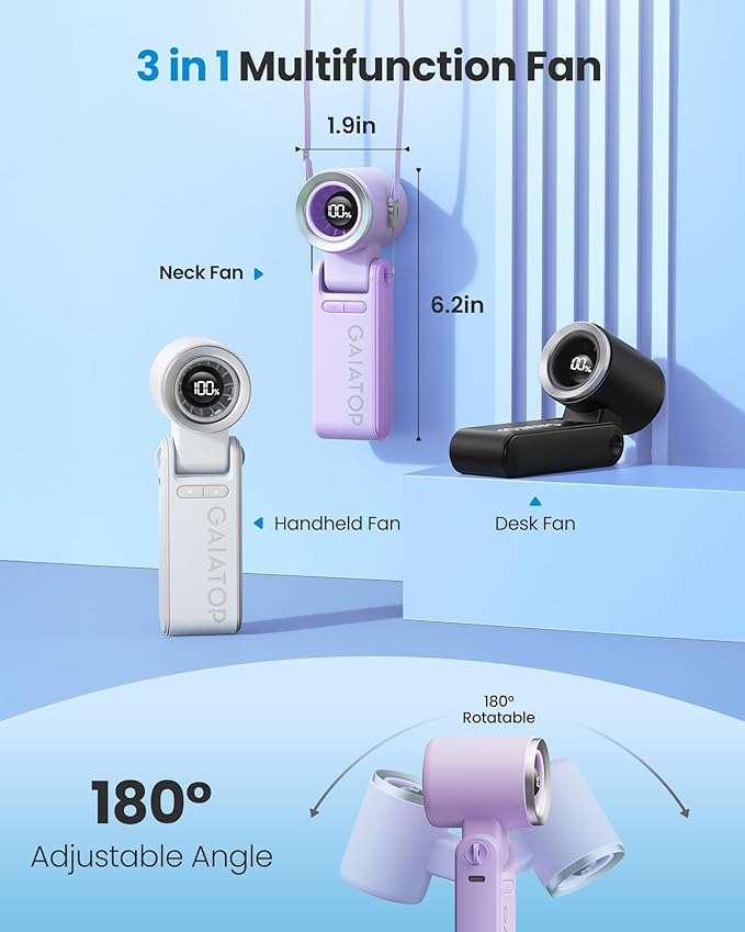 Gaiatop Portable Handheld Mini Fan, 21 Working Hours 6 Speeds, Rechargeable - Image 4