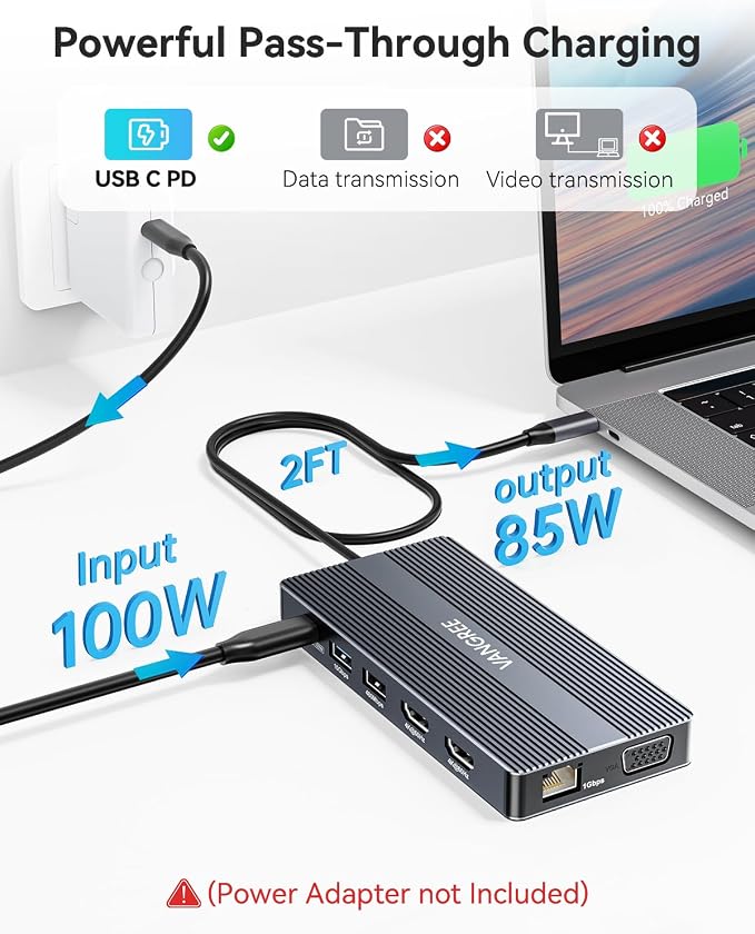 USB C Docking Station, 14 in 1 USB C Hub Multiport Adapter, Triple Display 3 - Image 6
