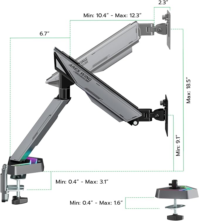 ARES WING RGB Single Monitor Arm Desk Mount - Image 9