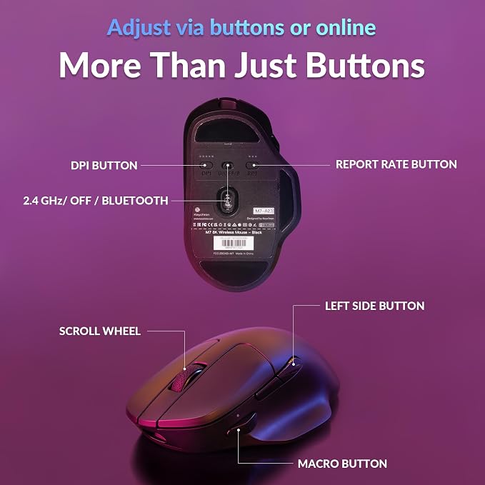 Keychron M7 8K Wireless Mouse, 30K DPI Optical Computer Mice, 2.4 - Image 8