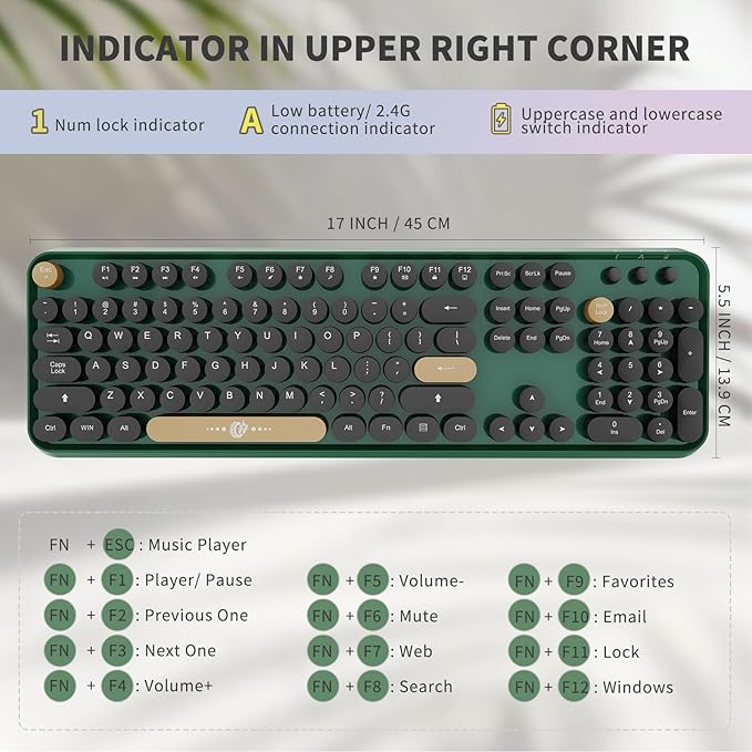 Wireless Keyboard and Mouse Combo, 104 Round Keys Cute Colorful Keyboard and - Image 3