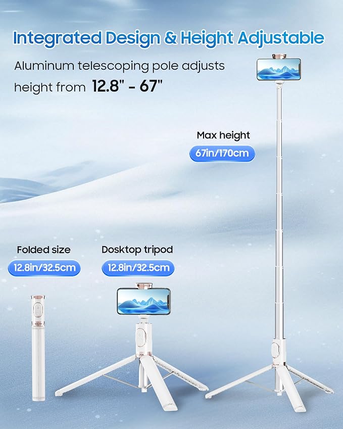 67" Selfie Stick Phone Tripod, All-in-1 Cell Phone Tripod - Image 2