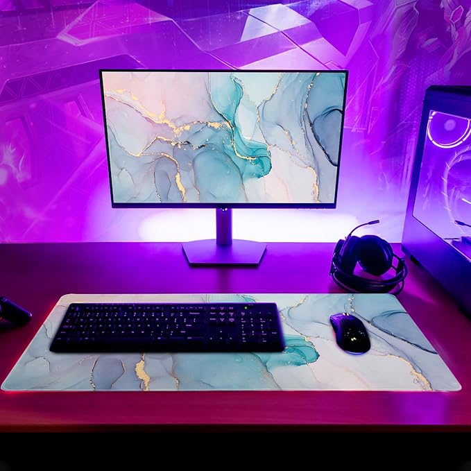 Teal Marble Extended Mouse Pad 31.5x11.8 Inch Turquoise Desk Marble Mousepad - Image 6